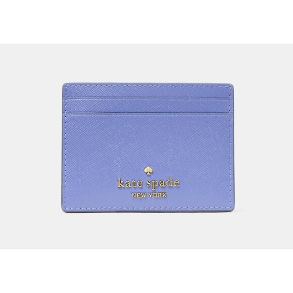 New Kate Spade Small Slim Card Holder Leather Frosted Blueberry - Picture 1 of 3